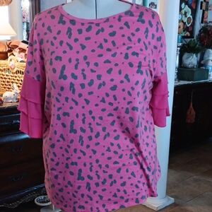 Stylish Pink Leopard Long Sleeve Top